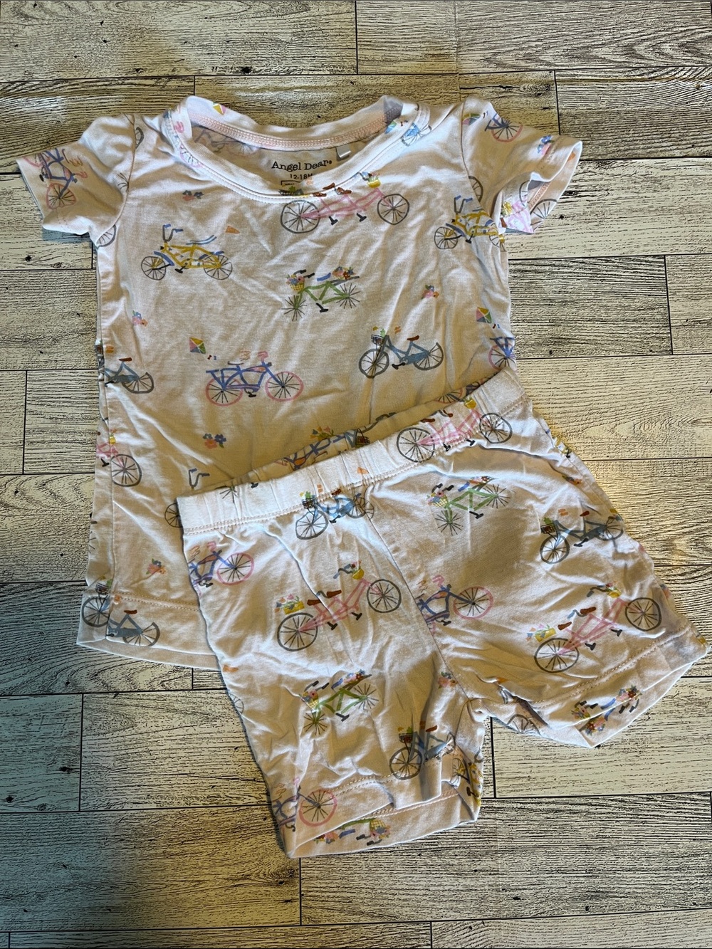Angel Dear Bamboo Pink Bicycle Shortie Pajama Set Size 12-18 Months